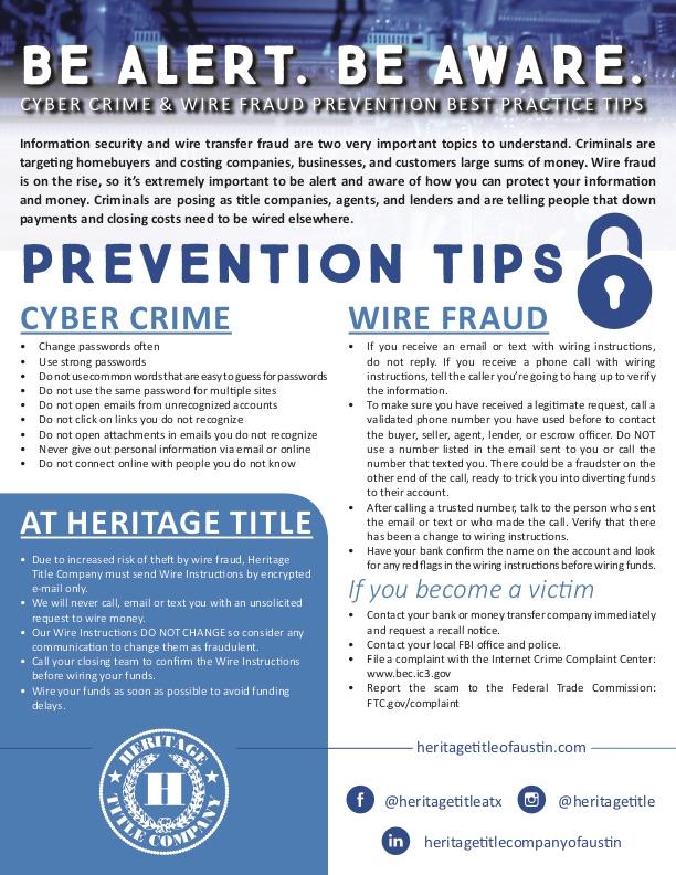 Cyber Crime & Wire Fraud Prevention Tips